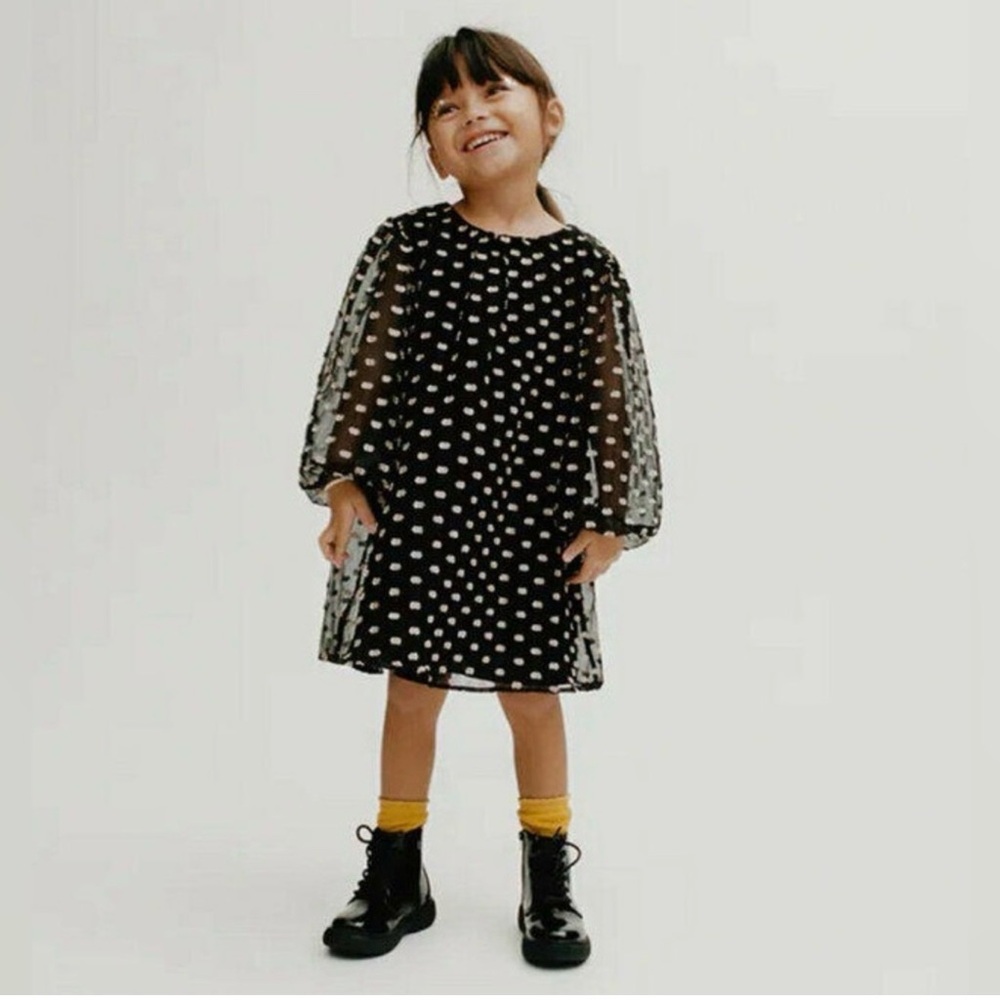 ZARA Girls Dotted Mesh Dress with Sheer Sleeves (18-24M)